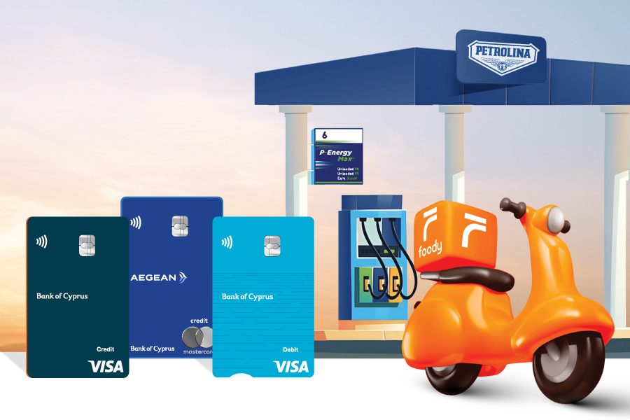Scooter foody and Bank of Cyprus cards