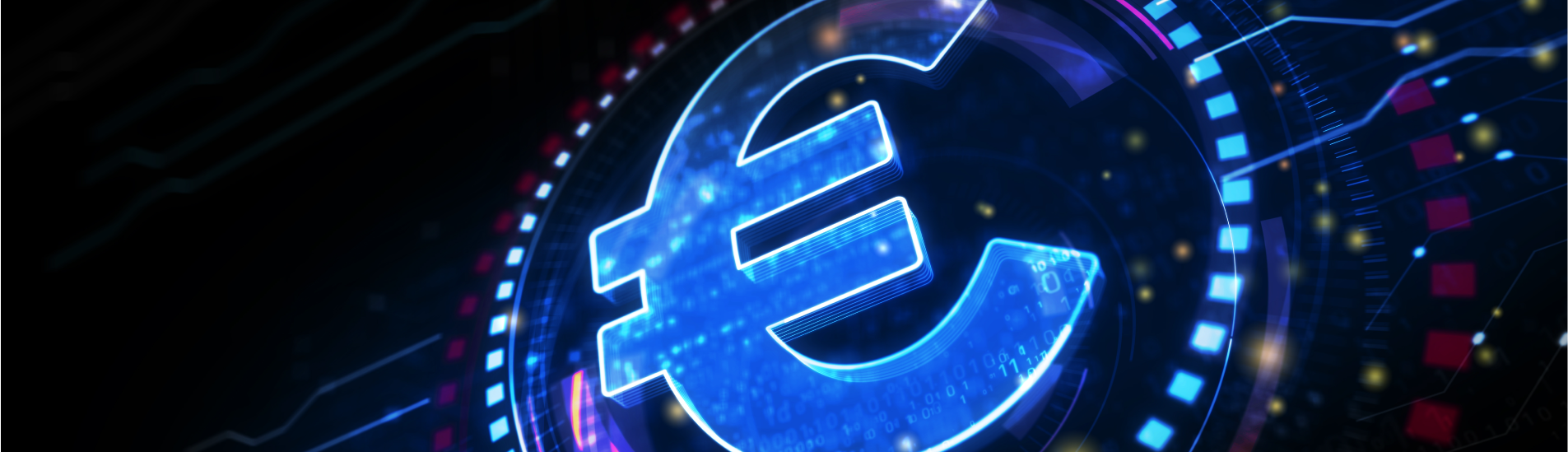 Σύμβολο μπλε ευρώ σε ψηφιακό φόντο.