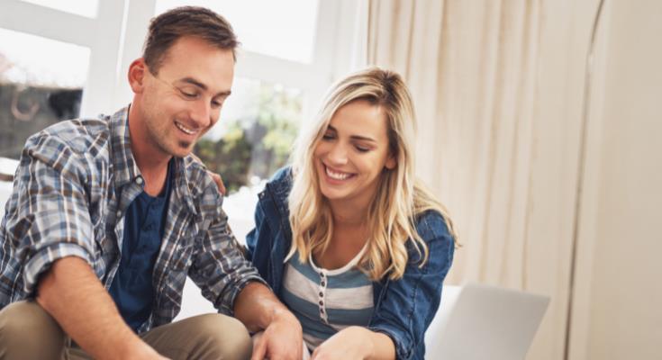 happy couple reading