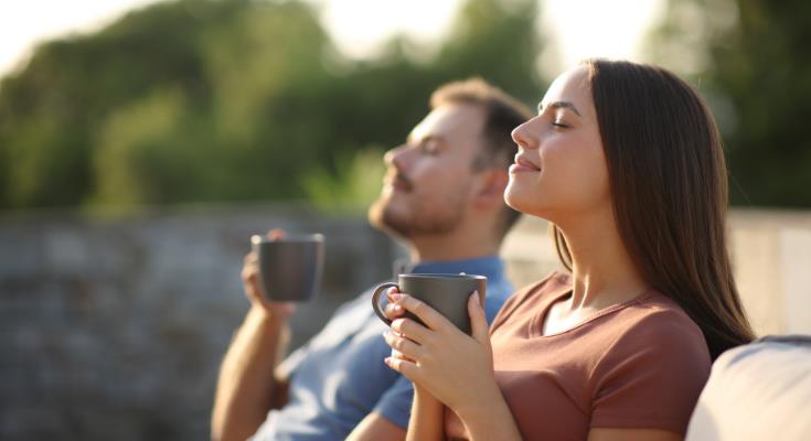 couple relaxing with coffee