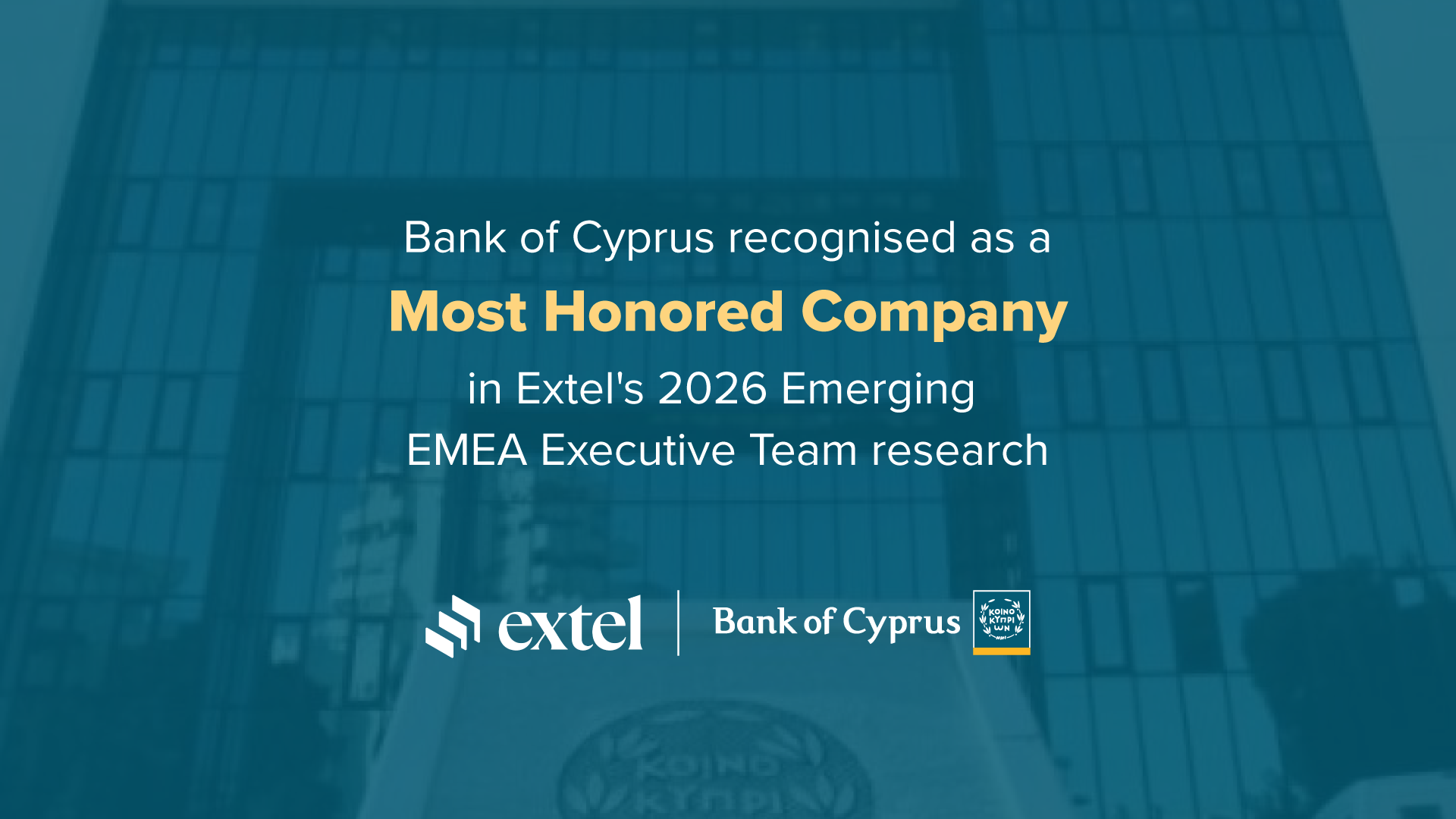 Extel: Strong Vote of Confidence for Bank of Cyprus from the International Investment Community